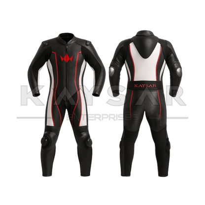 KE - 268 White with Red Motorbike Leather Suit for Men - Kaysar Enterprises