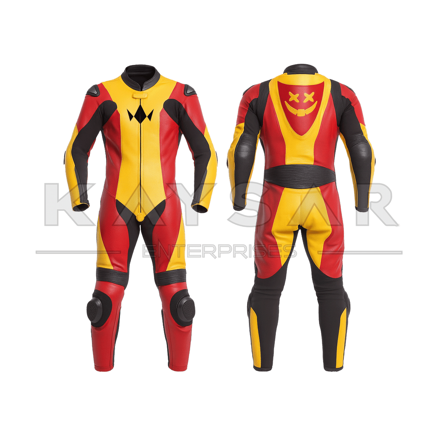 KE - 273 Red And Yellow Motorbike Leather Suit for Men - Kaysar Enterprises