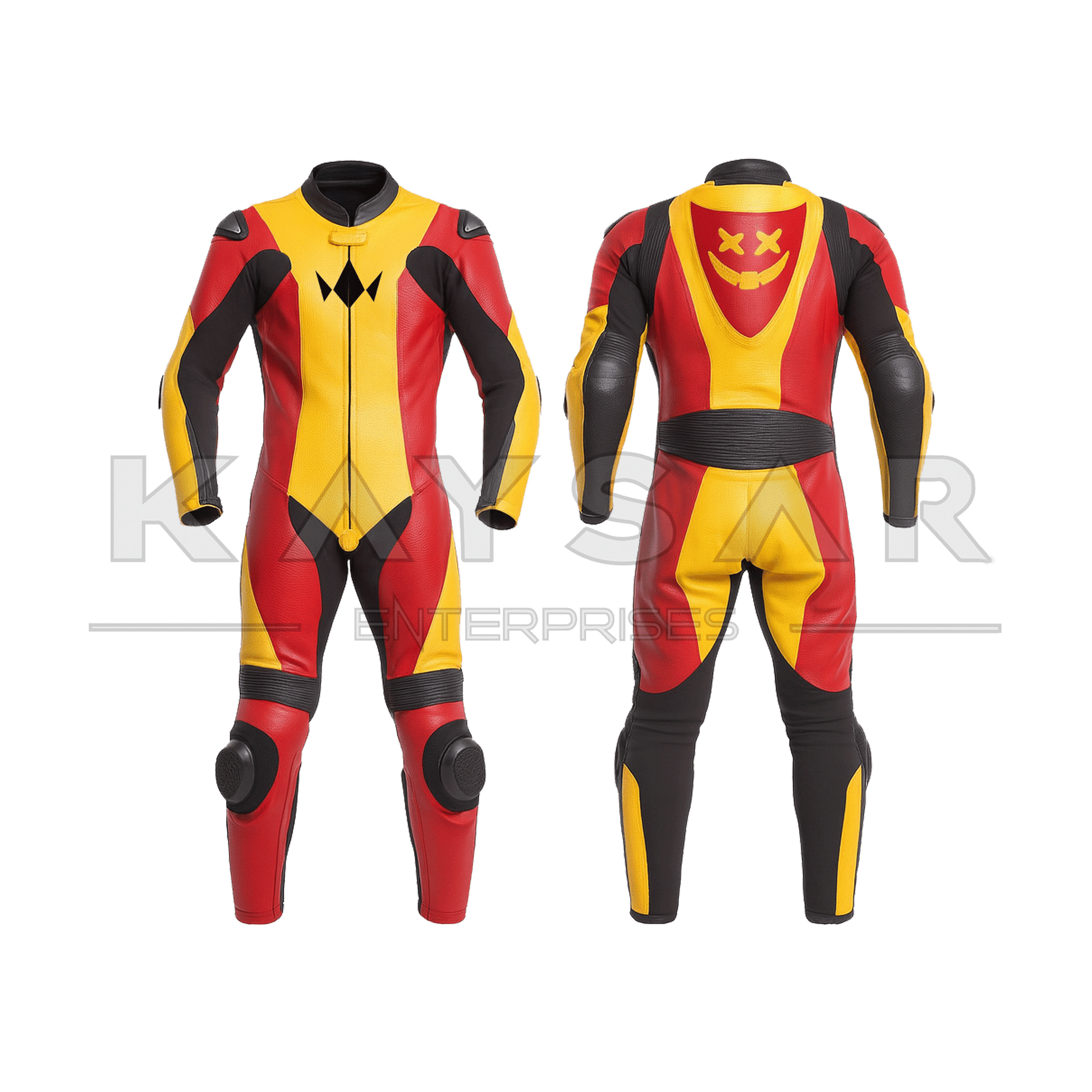 KE - 273 Red And Yellow Motorbike Leather Suit for Men - Kaysar Enterprises