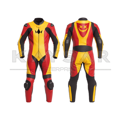 KE - 273 Red And Yellow Motorbike Leather Suit for Men - Kaysar Enterprises
