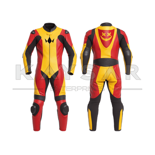 KE - 273 Red And Yellow Motorbike Leather Suit for Men - Kaysar Enterprises