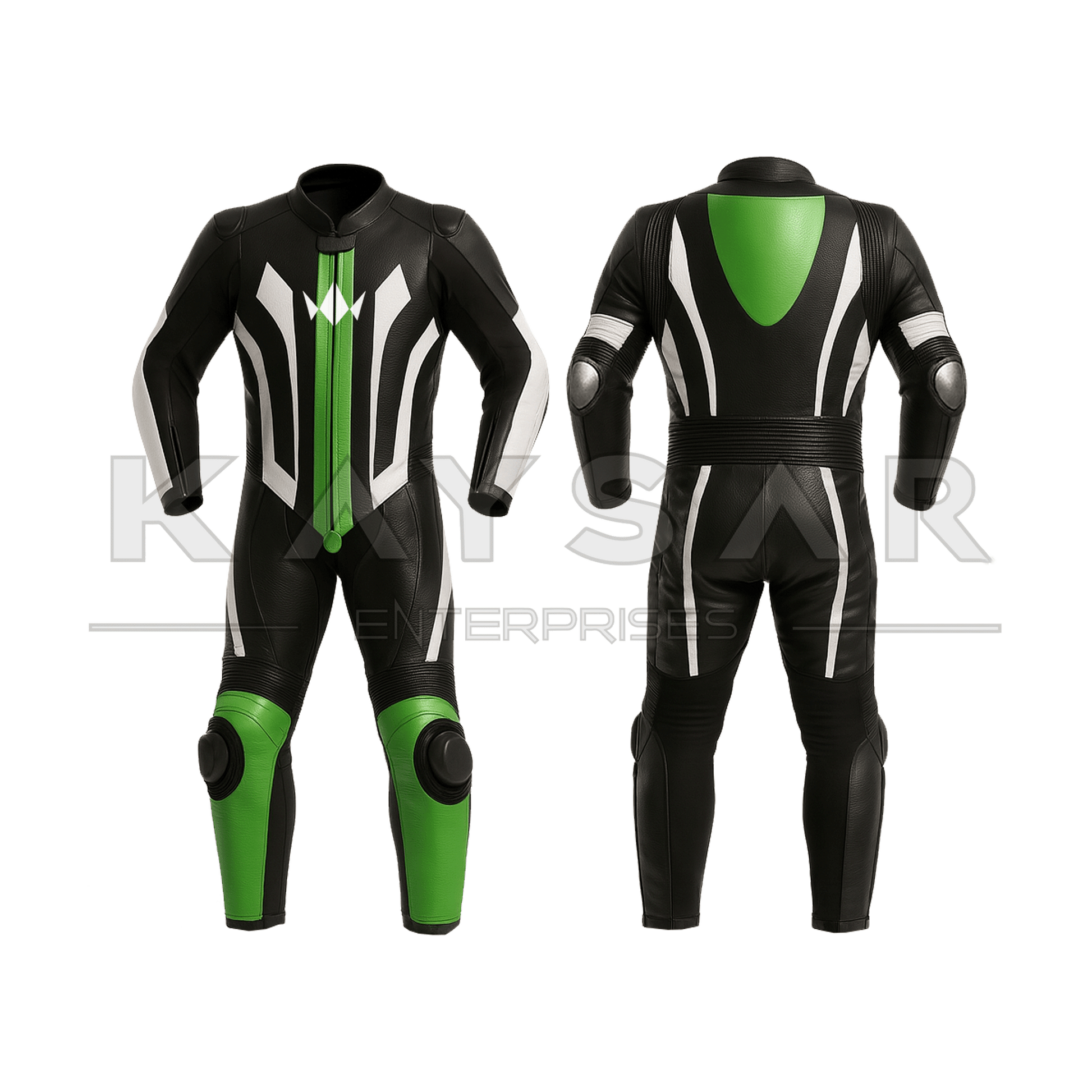 KE - 274 Green and Black Motorbike Leather Suit for Men - Kaysar Enterprises