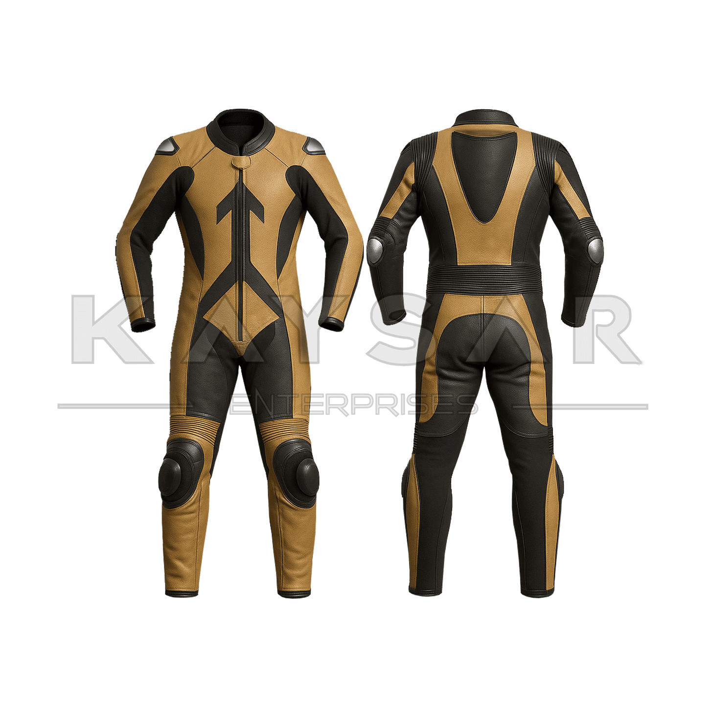 KE - 275 Black and Brown Motorbike Leather Suit for Men - Kaysar Enterprises