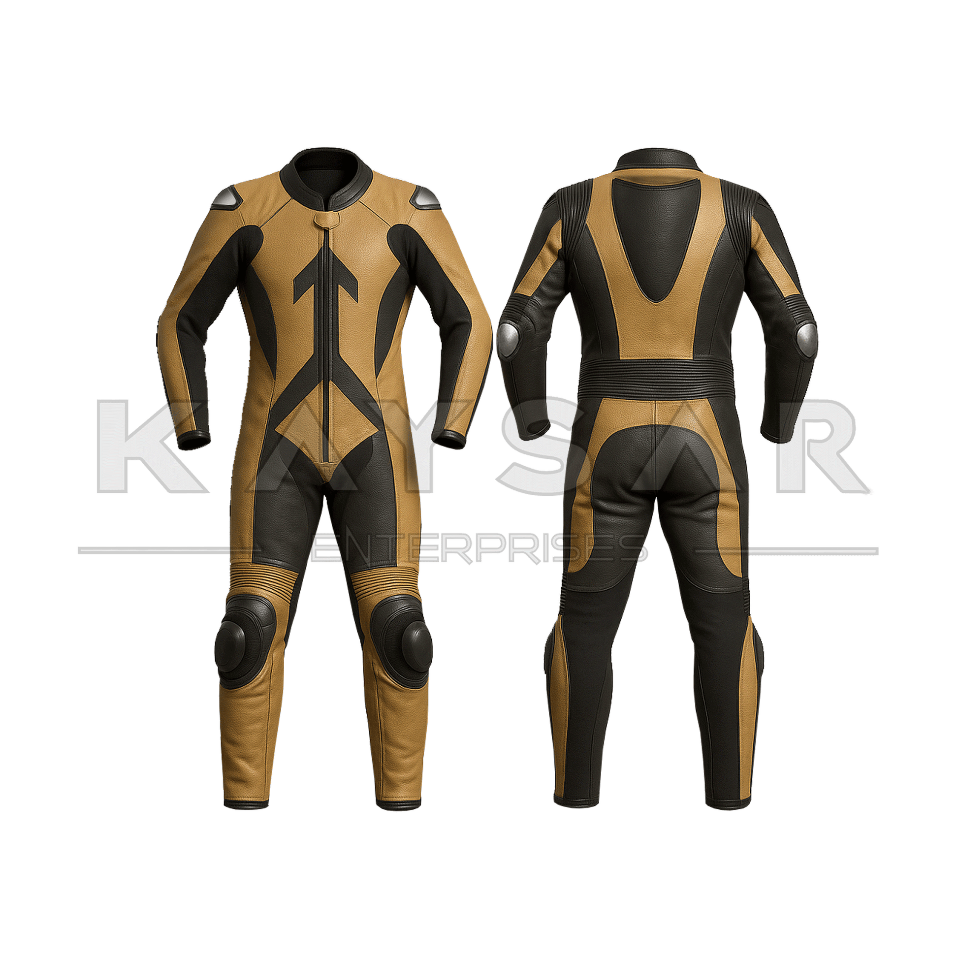 KE - 275 Black and Brown Motorbike Leather Suit for Men - Kaysar Enterprises