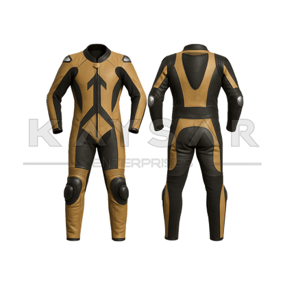 KE - 275 Black and Brown Motorbike Leather Suit for Men - Kaysar Enterprises