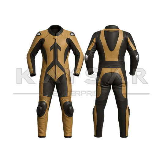KE - 275 Black and Brown Motorbike Leather Suit for Men - Kaysar Enterprises