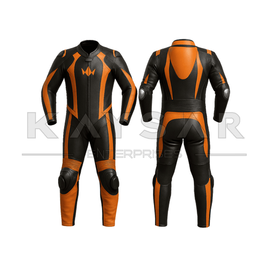KE - 281 Orange Motorbike Leather Suit for Men - Kaysar Enterprises