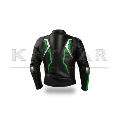 KE - 735 Green Motorbike Leather Jacket for Men - Kaysar Enterprises
