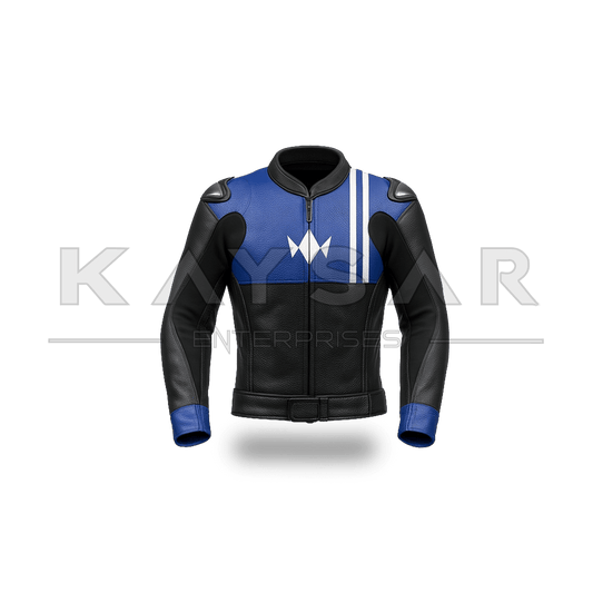 KE - 738 Blue Motorbike Leather Jacket for Men - Kaysar Enterprises