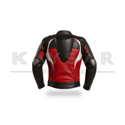 KE - 740 Red with White Motorbike Leather Jacket for Men - Kaysar Enterprises