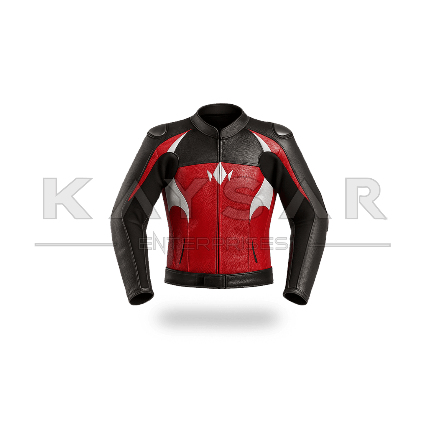KE - 740 Red with White Motorbike Leather Jacket for Men - Kaysar Enterprises