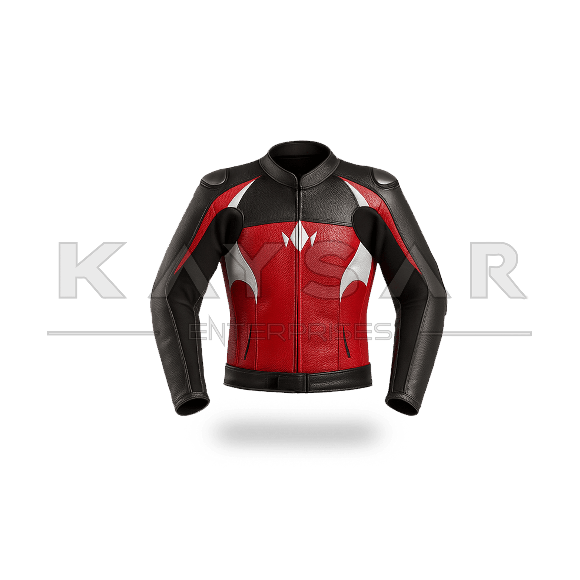 KE - 740 Red with White Motorbike Leather Jacket for Men - Kaysar Enterprises