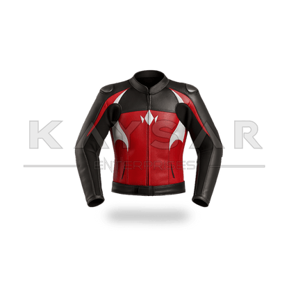 KE - 740 Red with White Motorbike Leather Jacket for Men - Kaysar Enterprises