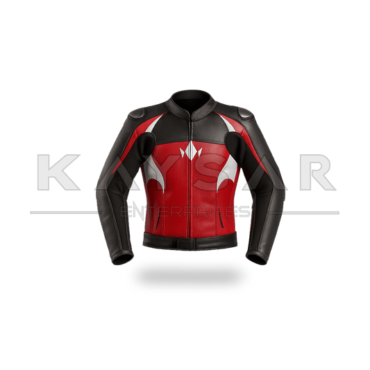 KE - 740 Red with White Motorbike Leather Jacket for Men - Kaysar Enterprises