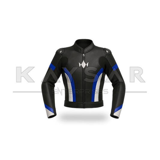 KE - 744 Blue Motorbike Leather Jacket for Men - Kaysar Enterprises