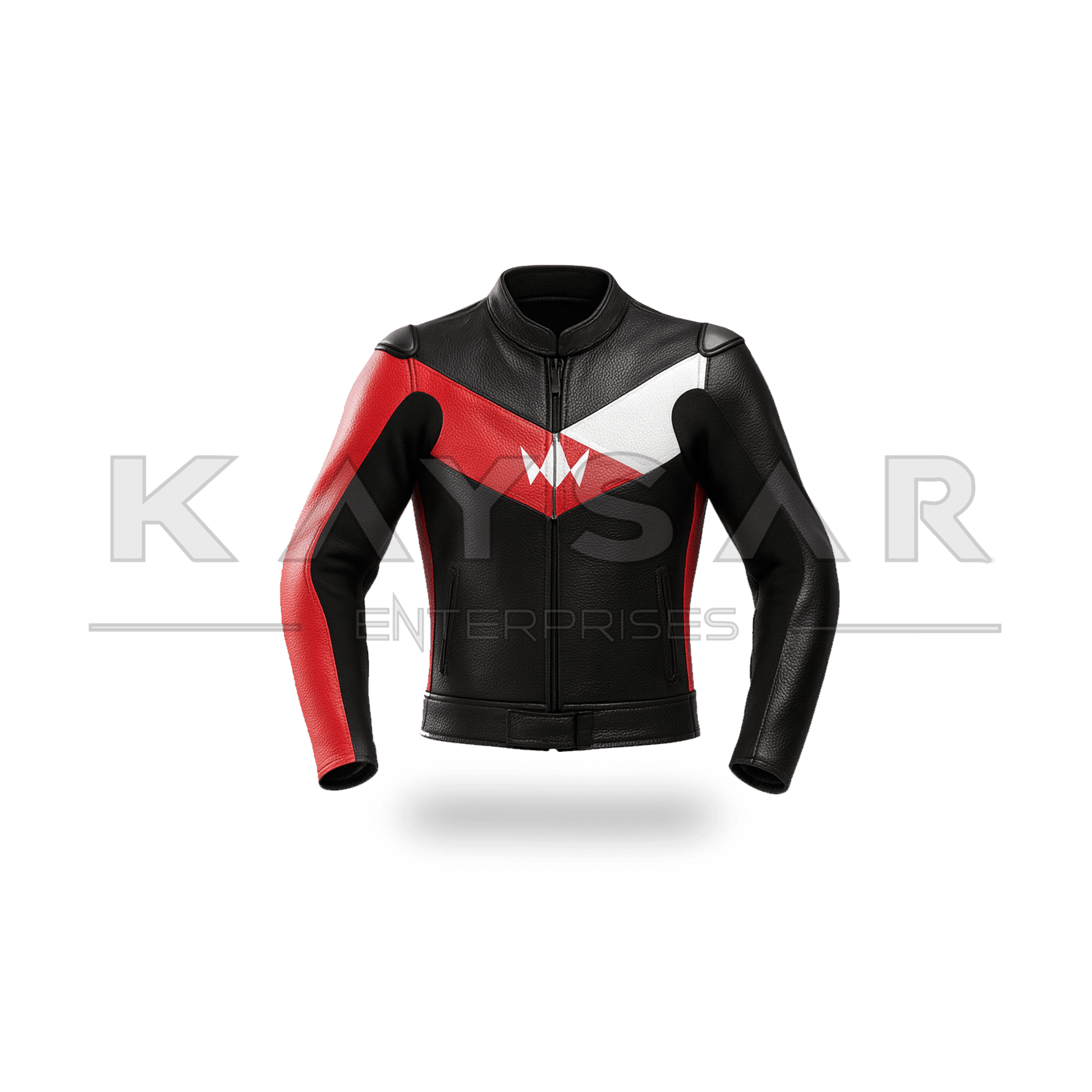 KE - 745 Red & White Motorbike Leather Jacket for Men - Kaysar Enterprises