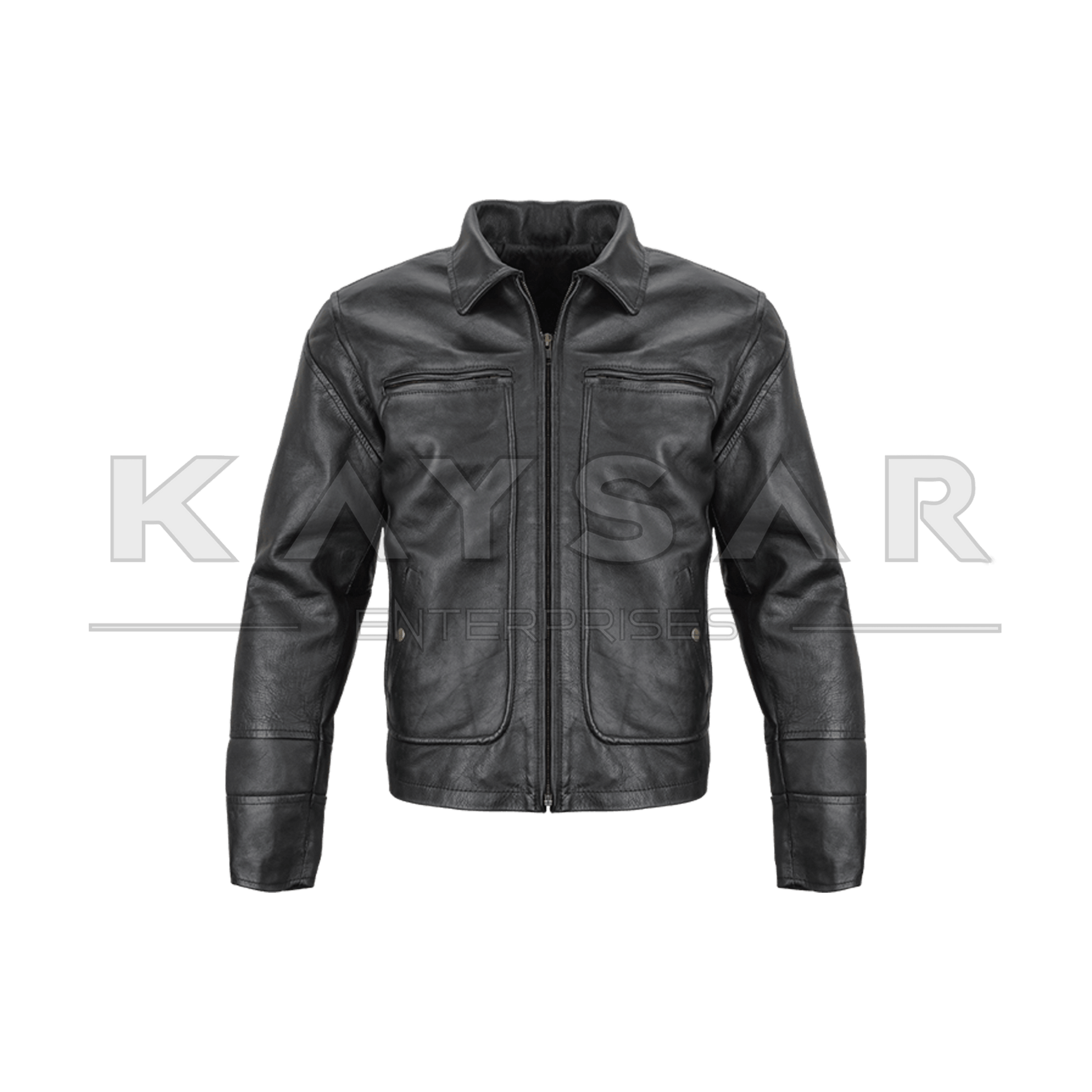 KE - F - 501 Black Vintage Real Leather Jacket for Men - Kaysar Enterprises