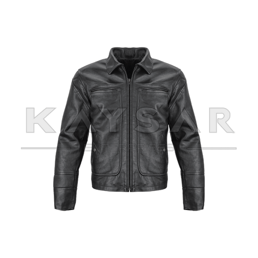 KE - F - 501 Black Vintage Real Leather Jacket for Men - Kaysar Enterprises