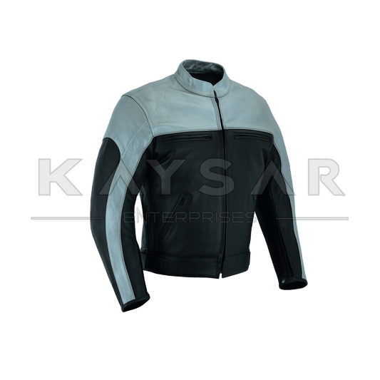 KE - F - 503 Grey and Black Vintage Real Leather Jacket for Men - Kaysar Enterprises