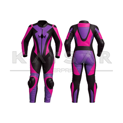 KE - W - 251 Pink & Purple Motorbike Leather Suit for Women - Kaysar Enterprises