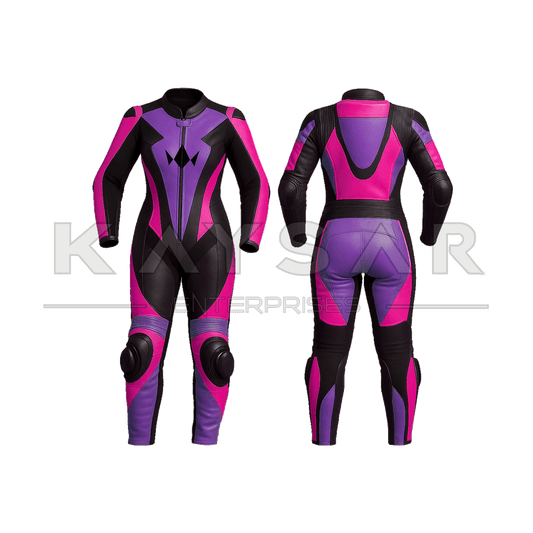 KE - W - 251 Pink & Purple Motorbike Leather Suit for Women - Kaysar Enterprises