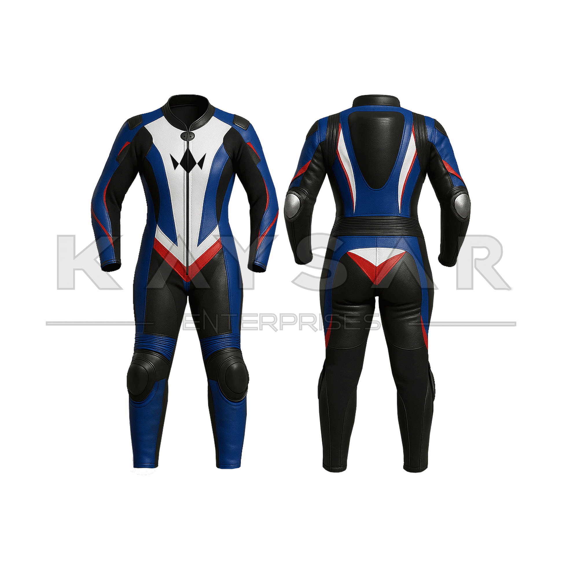 KE - W - 254 Blue with Red Motorbike Leather Suit for Women - Kaysar Enterprises
