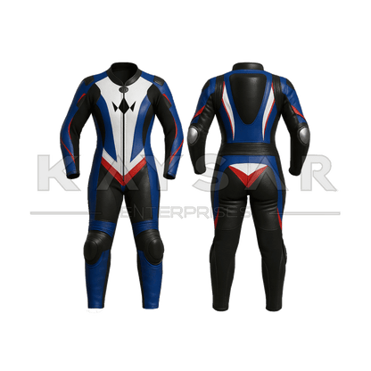 KE - W - 254 Blue with Red Motorbike Leather Suit for Women - Kaysar Enterprises