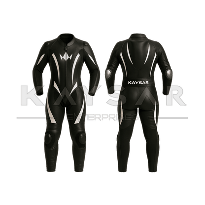 KE - W - 256 Black and White Motorbike Leather Suit for Women - Kaysar Enterprises