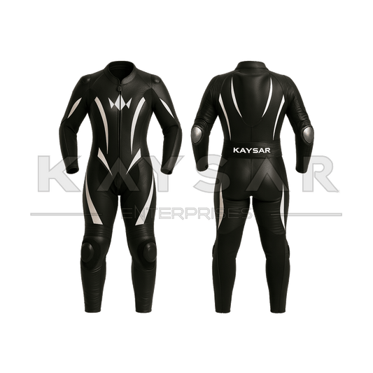 KE - W - 256 Black and White Motorbike Leather Suit for Women - Kaysar Enterprises