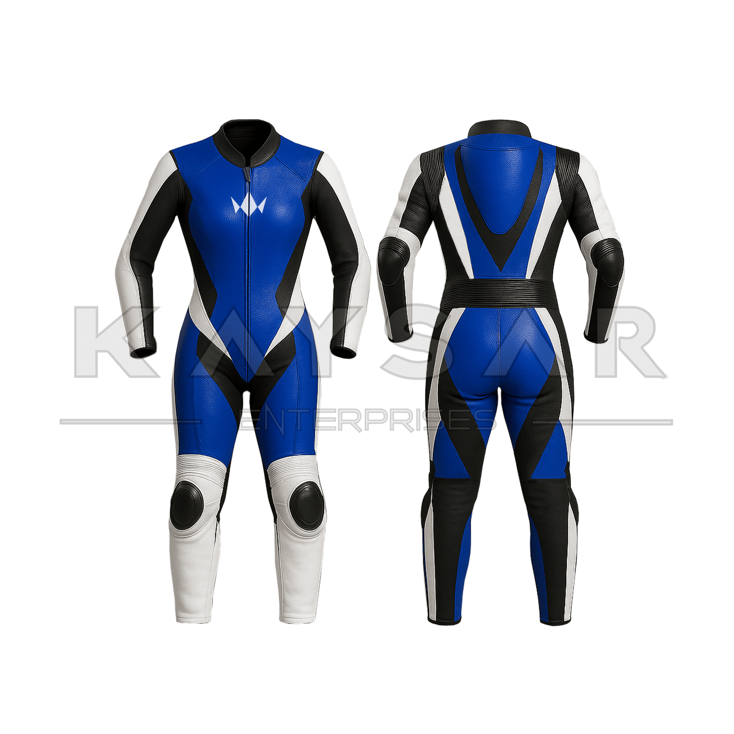 KE - W - 267 Blue and White Motorbike Leather Suit for Women - Kaysar Enterprises