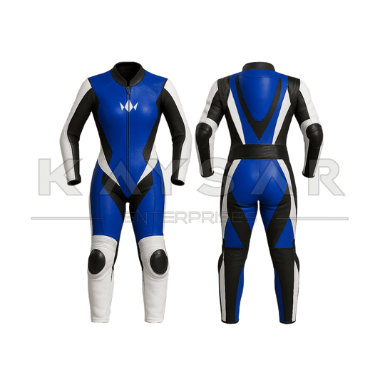 KE - W - 267 Blue and White Motorbike Leather Suit for Women - Kaysar Enterprises