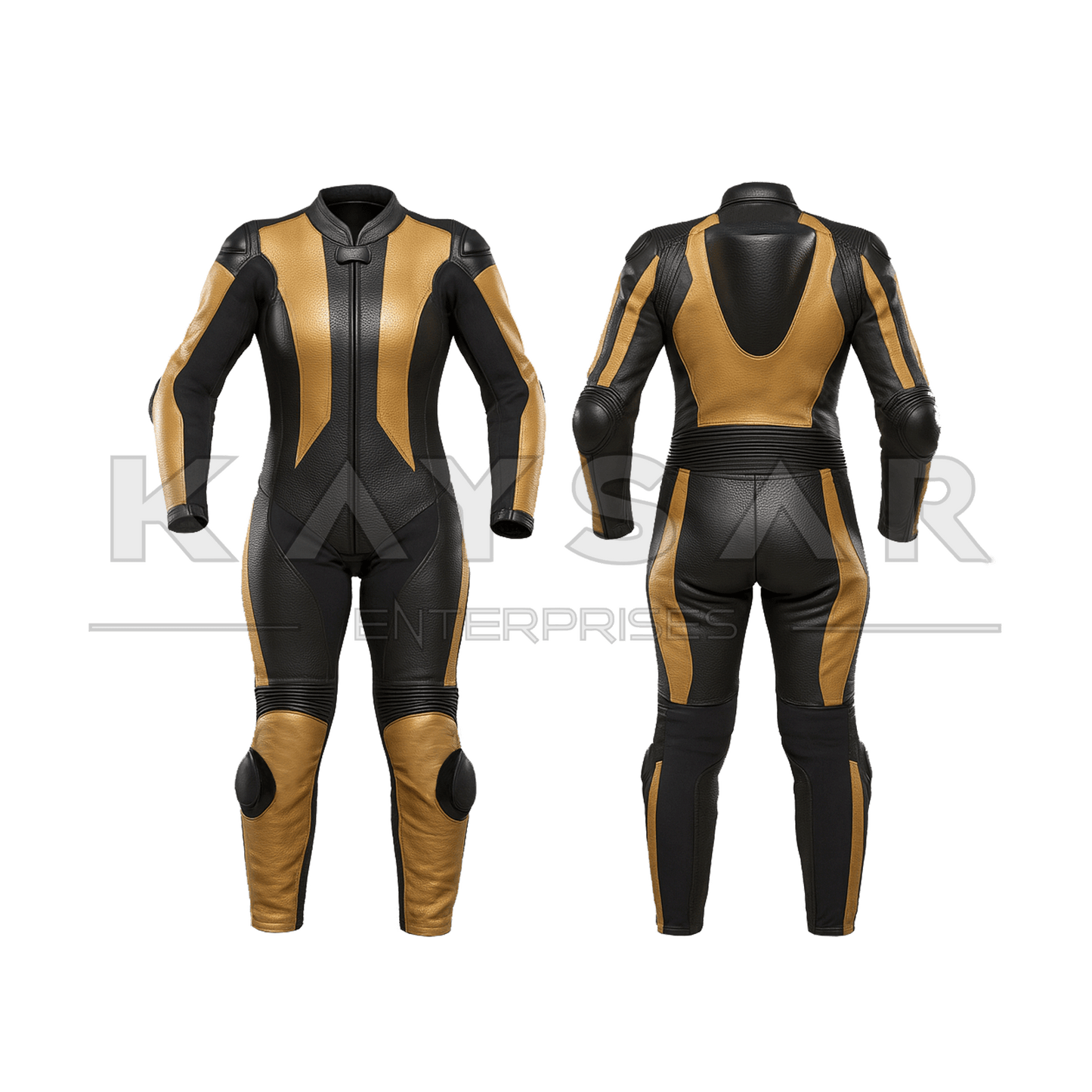 KE - W - 268 Gold Motorbike Leather Suit for Women - Kaysar Enterprises
