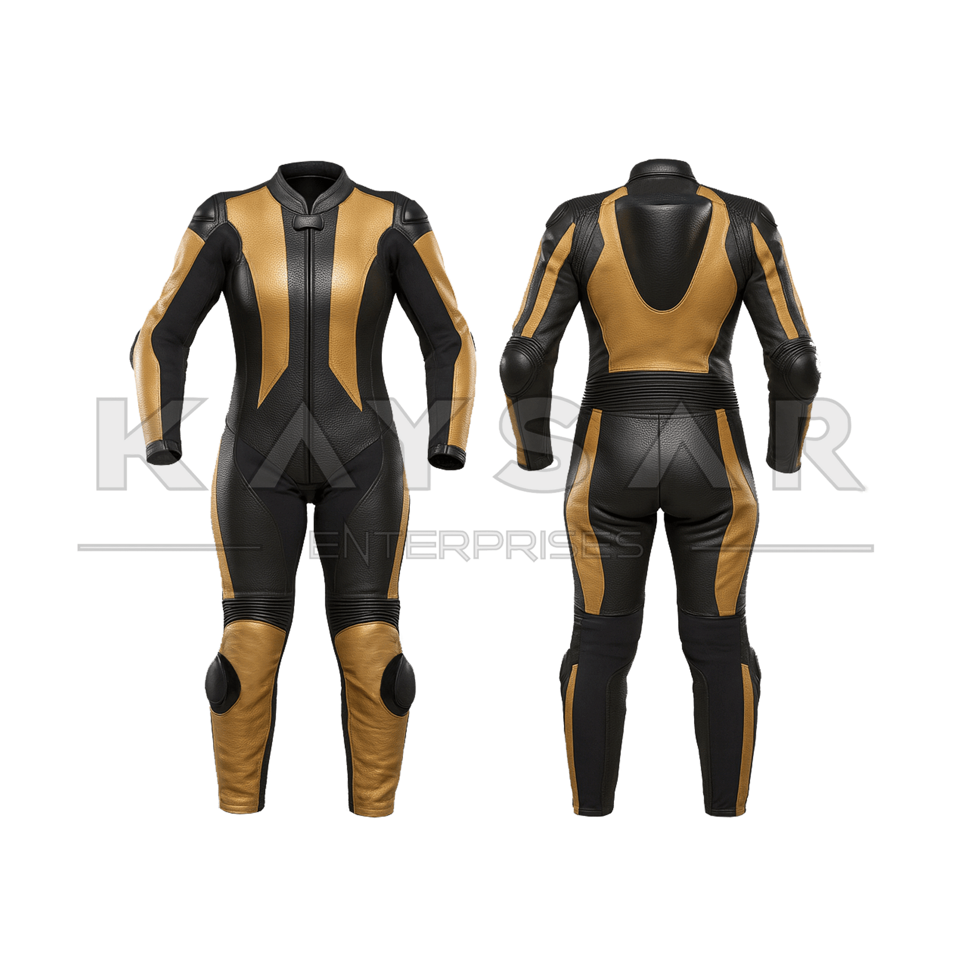 KE - W - 268 Gold Motorbike Leather Suit for Women - Kaysar Enterprises