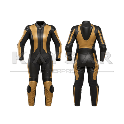 KE - W - 268 Gold Motorbike Leather Suit for Women - Kaysar Enterprises