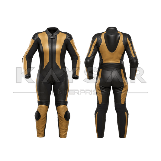 KE - W - 268 Gold Motorbike Leather Suit for Women - Kaysar Enterprises